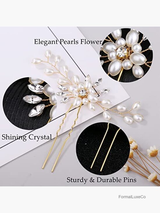 Vintage Pearl Crystal Rhinestone Wedding Hair Comb & 4 Hair Pins Set main image 4